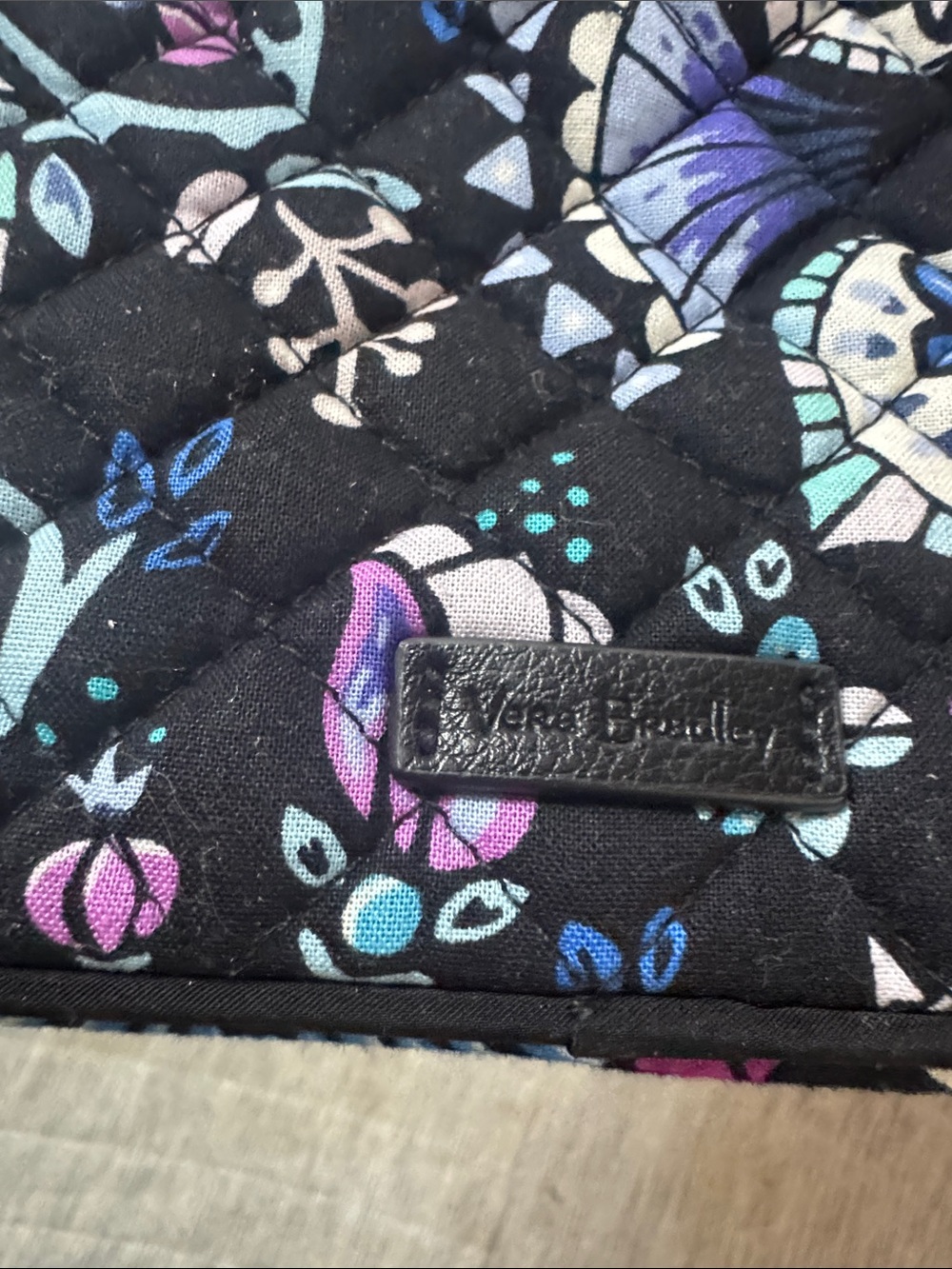 Vera Bradley Black Quilted Cosmetic Case with Blue, Pink Floral Pattern# 42 - Picture 2 of 7